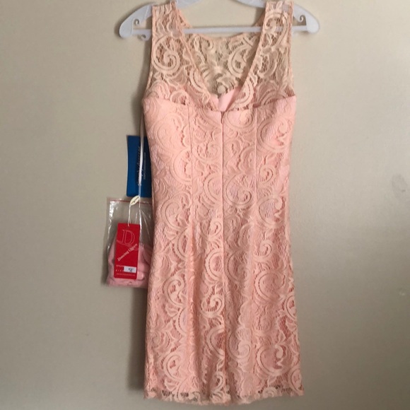 Pink Short Sleeveless Scoop Neck Lace Dress - Picture 4 of 5